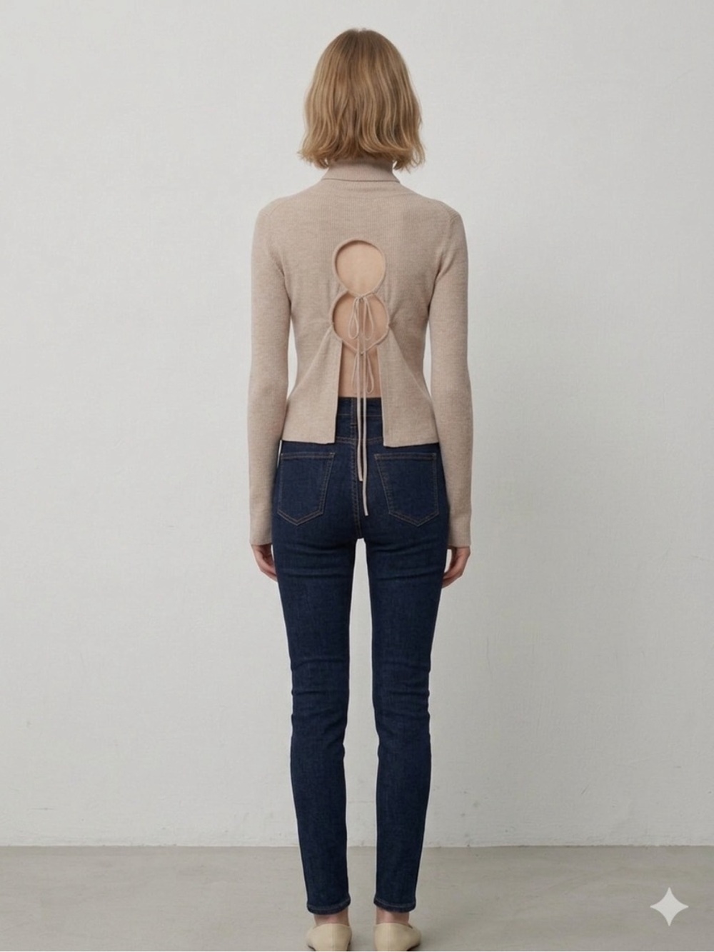 Thakoon Open-Back Tie Detail Turtleneck Sweater Oatmeal NWT Merino Wool Small